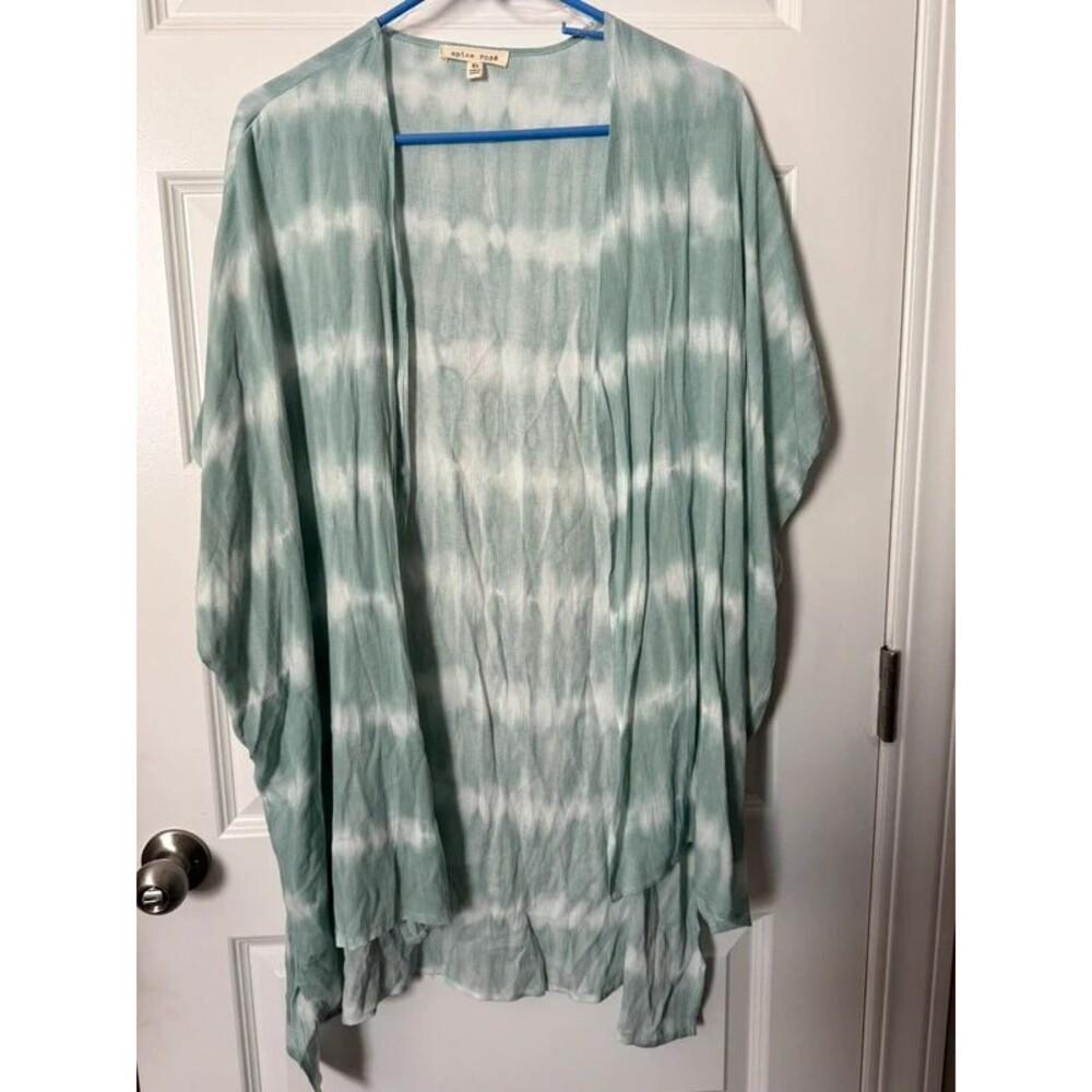 Spice Rosé Sage Green Tie-Dye Open Front Kimono Cardigan